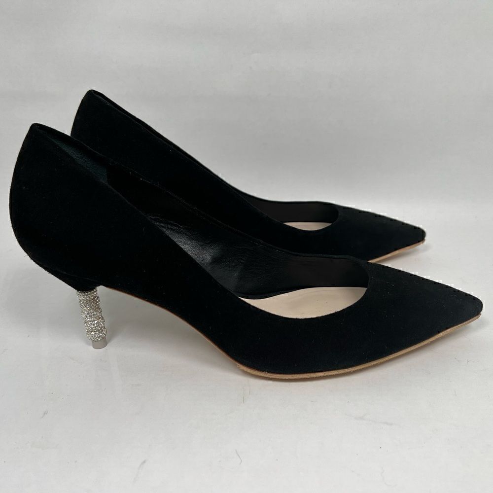 Sophia Webster Coco Crystal Mid-Heel Suede Pumps Size 41.5 Black